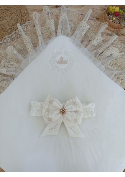 Yenidoğan Sahra Taç Nakışlı Plazma Taşlı Güpürlü Fiyonklu Duvaklı Trilüks Kundak Bebek Battaniyesi fırsatları