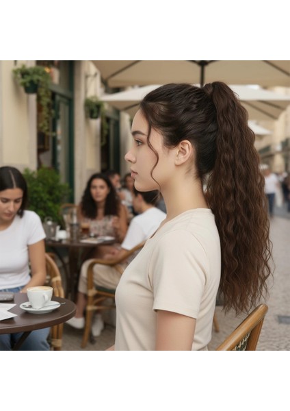 Lastik Tokalı At Kuyruğu Kabarık Afro Dalgalı - Kumral