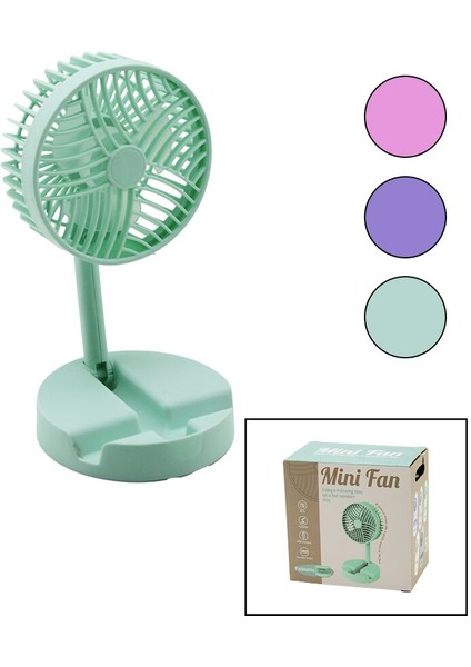 Mini Fan W-1630-A SDR-B07 M.üstü Vantilatör USB Şarjlı Katlanır Fan=12.5cm - Ayak=12.5cm 180 Derece Ayarlı Telefonluklu (5224)