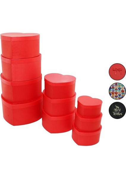 10PCS Boy Kalpli - Renkli Karton Hediye Kutusu - Kurdelalı (16-18-20-22-24-26-28-30-32-34CM) (5224)