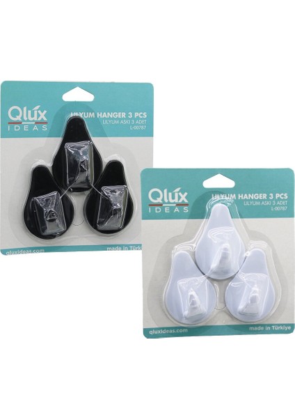 3pcs Lılyum Askı Siyah - Beyaz Plastik Yapışkanlı Montaj (5224)