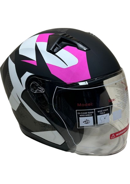 Jk Kask Yarım Vizörlü Mat Siyah Pembe M