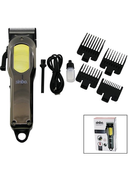 Kesim Ayar Mandallı USB Şarjlı - LCD Göstergeli Saç Kesme Traş Makinesi Gövde Krom Kaplama SHC-4396 (5224)