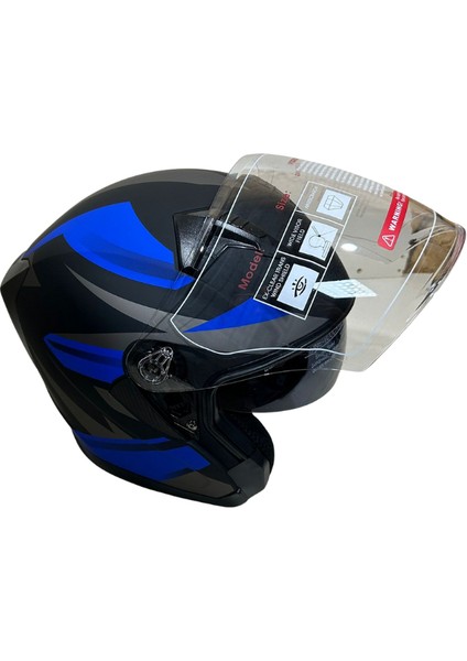 Jk Kask Yarım Vizörlü Mat Siyah Mavi M