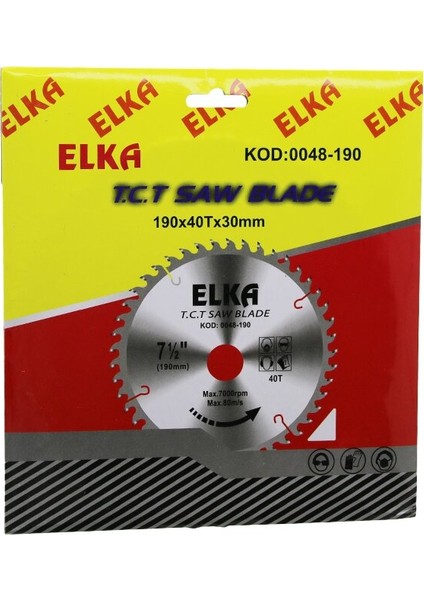 Elka 0048-190 190 x 40T x 30MM Ağaç Sunta Kesici Disk (5224)