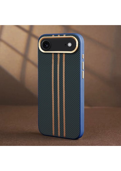Apple iPhone 17 Air Uyumlu Kılıf Zebana Goldrix Karbon Fiber M-Safe Kılıf Lacivert