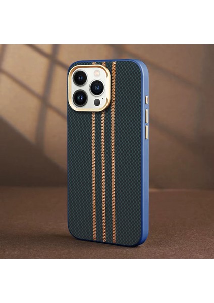 Apple iPhone 16 Pro Uyumlu Kılıf Zebana Goldrix Karbon Fiber M-Safe Kılıf Lacivert