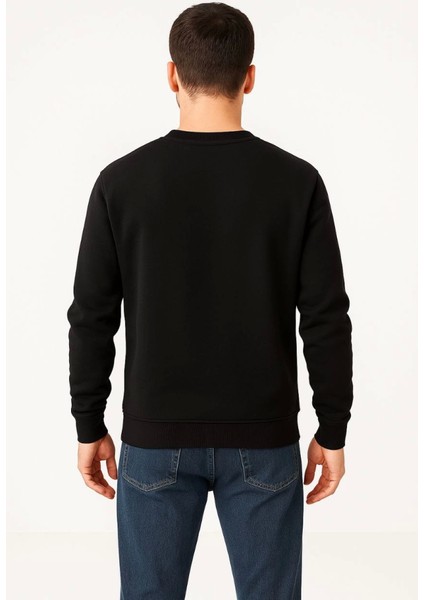 Erkek Üç Iplik Düz Bisiklet Yaka Sweatshirt - Siyah modelleri