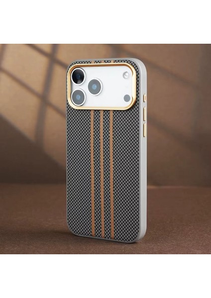 Apple iPhone 17 Pro Uyumlu Kılıf Zebana Goldrix Karbon Fiber M-Safe Kılıf Gri