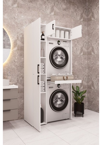 Mdf Çamaşır Makinesi ve Kurutma Makinesi Dolabı Standart beyaz