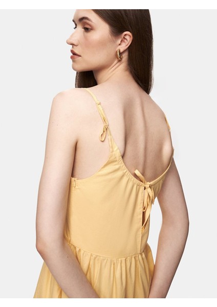 Ince Askılı Kare Yaka Turuncu Elbise fırsatları