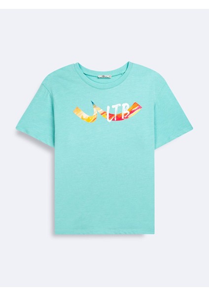 Kısa Kollu Sıfır Yaka Sıgn Baskılı Yeşil T-Shırt