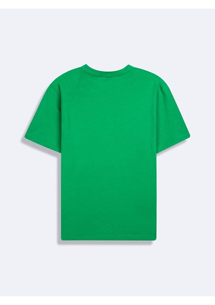 Kısa Kollu Sıfır Yaka Sloganlı Yeşil T-Shırt fiyatları
