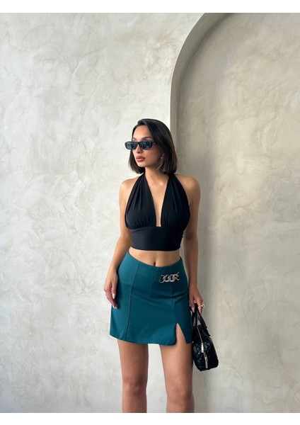 Zincirli Şort Etek Petrol Yeşili S24676 modelleri
