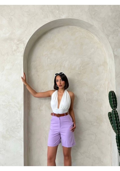 Kemerli Gabardin Şort Lila S25735 fiyatları