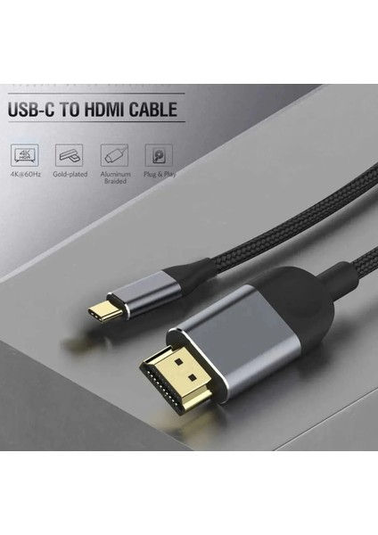 3 Metre 8 Gbps Hız 4k/30 Hz Type C To Hdmı Çevirici Dönüştürücü Tv Telefon Pc Hasır Bağlantı Kablosu modelleri