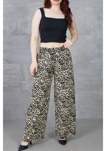 Kadın Leopar Desenli Rahat Kalıp Bol Paça Salaş Pantolon fiyatları