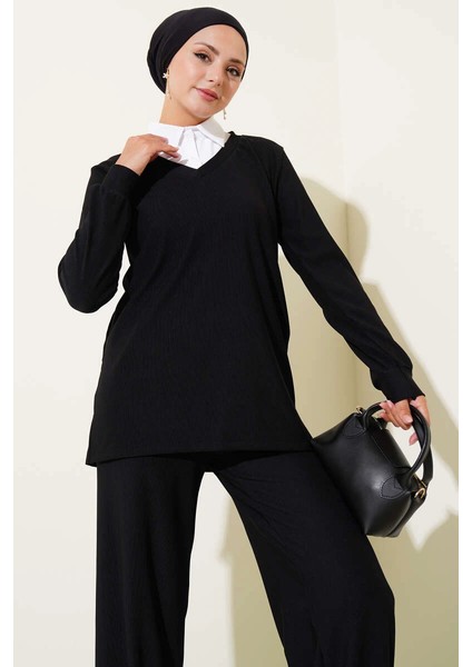 Gömlek Yaka Fitilli Salaş Ikili Takım Siyah T4300 fiyatları