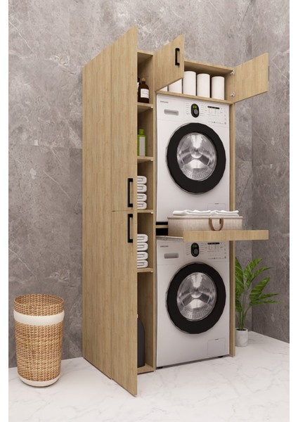 Mdf Çamaşır Makinesi ve Kurutma Makinesi Dolabı Standart ahşap lefkas meşe
