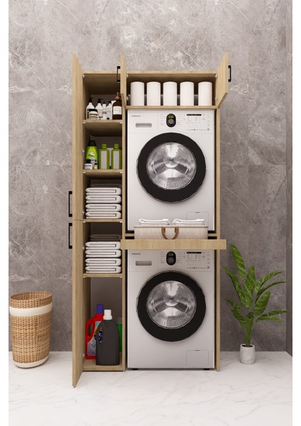 Mdf Çamaşır Makinesi ve Kurutma Makinesi Dolabı Standart ahşap lefkas meşe fiyatları