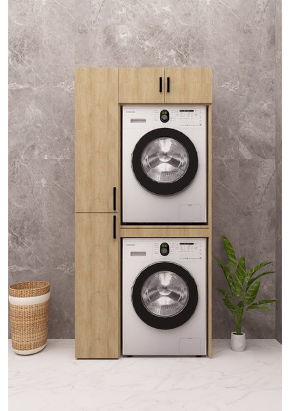 Mdf Çamaşır Makinesi ve Kurutma Makinesi Dolabı Standart ahşap lefkas meşe modelleri