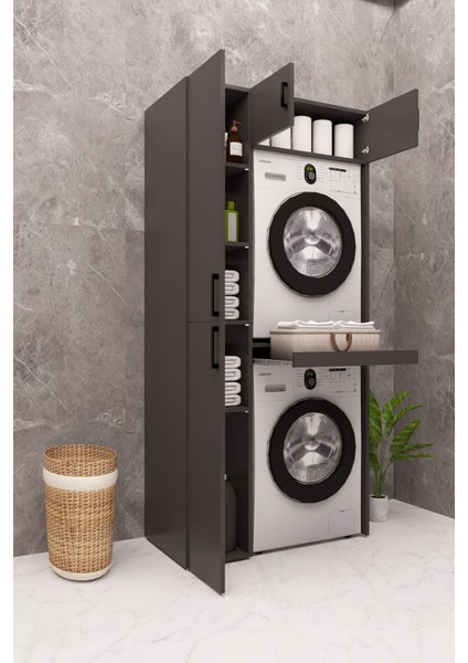 Mdf Çamaşır Makinesi ve Kurutma Makinesi Dolabı Standart antrasit