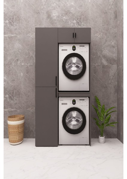 Mdf Çamaşır Makinesi ve Kurutma Makinesi Dolabı Standart antrasit modelleri