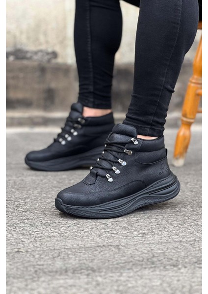 Kömür Cilt Yüksek Taban Yarım Bilek Bot