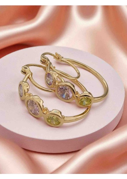 18K Rosegold Zirkon Taşlı Xp Halka Küpe