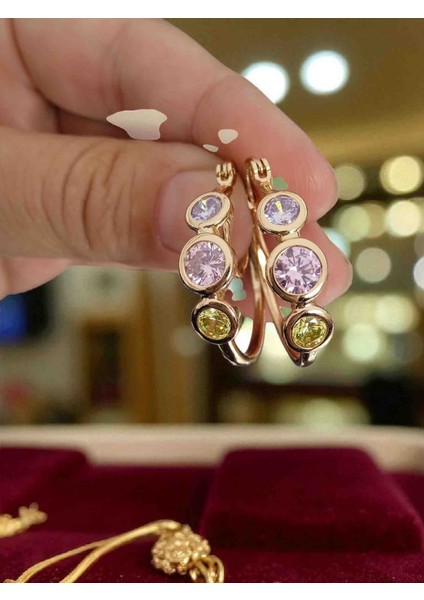 18K Rosegold Zirkon Taşlı Xp Halka Küpe modelleri