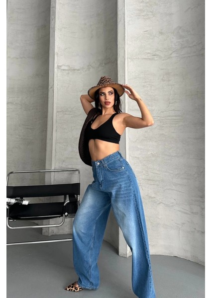 Baggy Süper Taş Bıyık Yıkama Mavi Jeans Pantolon D2007 modelleri