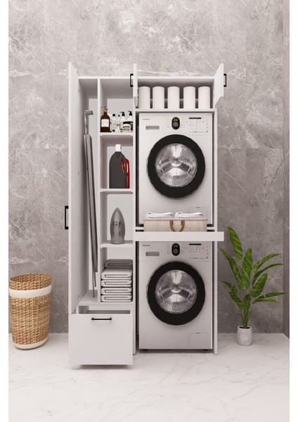 Mdf Çamaşır Makinesi ve Kurutma Makinesi Dolabı Ütü Masalı