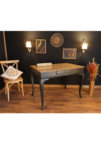 120 cm Çekmeceli Masif Siyah Naturel Çalışma Masası