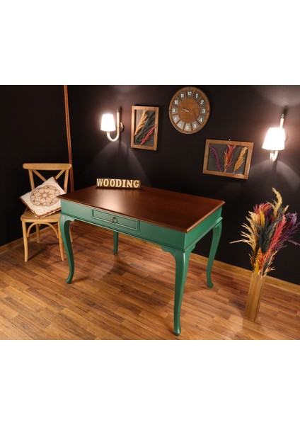 120 cm Çekmeceli Masif Yeşil Ceviz Çalışma Masası