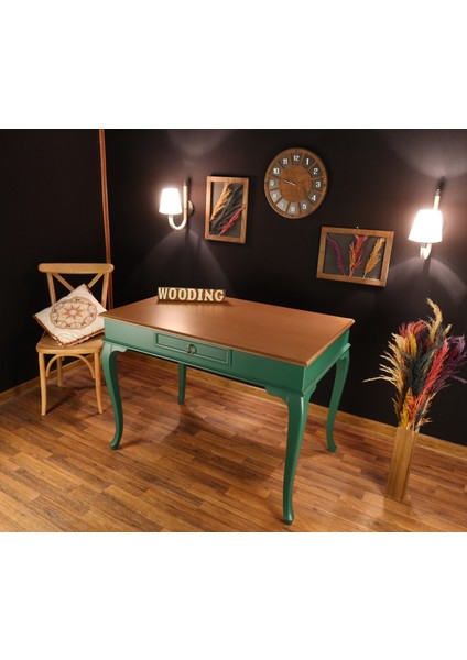 120 cm Çekmeceli Masif Yeşil Naturel Çalışma Masası