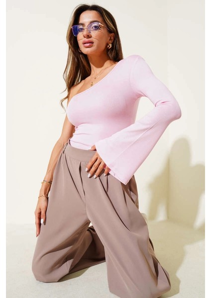 Tek Omuzlu Basic Bluz Pembe T4275 modelleri