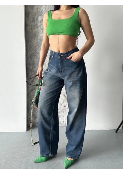 Baggy Süper Taş Bıyık Yıkama Kahve Tint Jeans Pantolon D2007