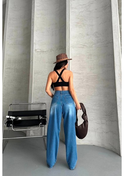 Baggy Süper Taş Bıyık Yıkama Mavi Jeans Pantolon D2007 fiyatları
