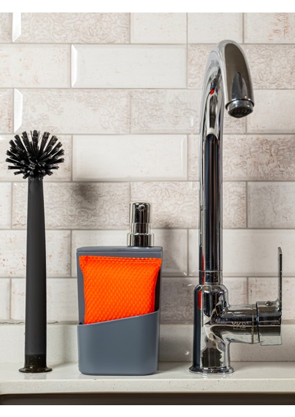 Sünger Hazneli Gümüş Kapaklı Mutfak Sıvı Sabunluk