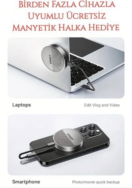 22302242 M.2 Nvme Ssd Muhafaza Kutusu Magsafeli 3.2 Gen2 10Gbps Süper Hızlı Magsafe Yapışkanlı Manyetik Telefon Tablet Macbook ipad Laptop Type-C Girişli Tüm Cihazlara Uyumlu Son Nesil Teknoloji modelleri