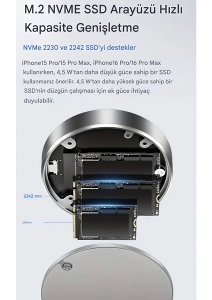22302242 M.2 Nvme Ssd Muhafaza Kutusu Magsafeli 3.2 Gen2 10Gbps Süper Hızlı Magsafe Yapışkanlı Manyetik Telefon Tablet Macbook ipad Laptop Type-C Girişli Tüm Cihazlara Uyumlu Son Nesil Teknoloji