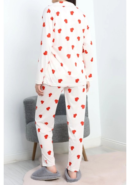 Milan Düğmeli Pijama Takımı Beyazkalpli