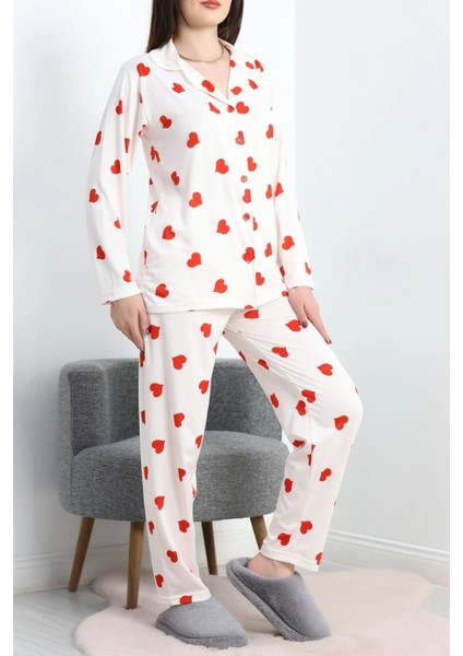 Milan Düğmeli Pijama Takımı Beyazkalpli fırsatları