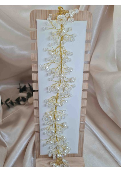 Altın Renk Tel Üzeri Inci ve Kristal Boncuk Işlemeli Gelin Saç Aksesuarı – Düğün & Nişan Saç Tacı / Tokası modelleri