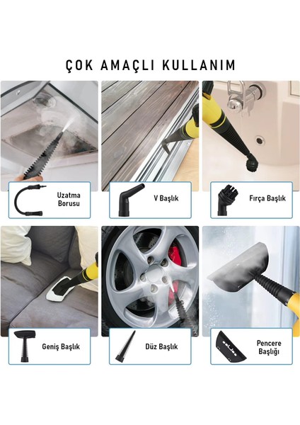 2500W El Tipi Buharlı Temizleyici – 3 Bar Basınç, 360° Döner Başlık, 9 Parça Aparatlı, Çok Amaçlı Kullanım fırsatları