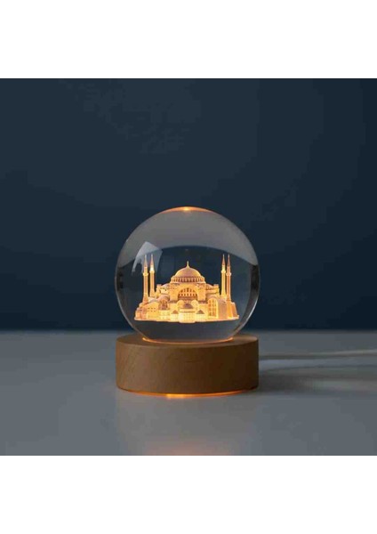 Özel Üretim 3D Sultanahmet Veya Ayasofya Camii Temalı Kristal Cam Küre LED Gün Işığı Usb'li Ahşap Tabanlı Dekor Sanat Eseri fırsatları