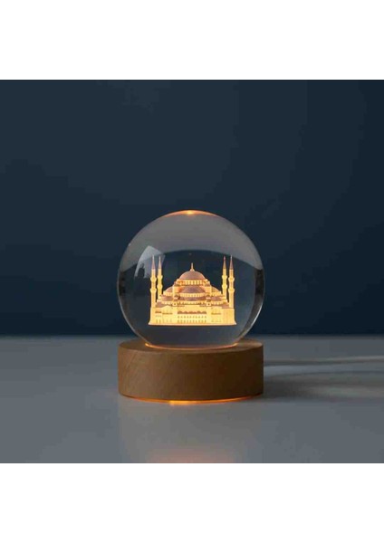 Özel Üretim 3D Sultanahmet Veya Ayasofya Camii Temalı Kristal Cam Küre LED Gün Işığı Usb'li Ahşap Tabanlı Dekor Sanat Eseri indirimleri