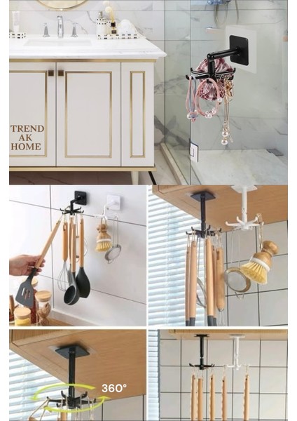 360 Derece Döner Başlıklı Mutfak Banyo Askısı Kaşık Askılığı (Siyah) fiyatları