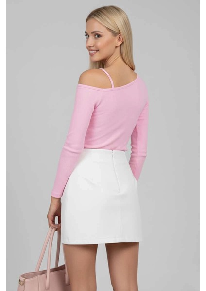 Tek Omuz Ipli Bluz Pembe T4328 modelleri