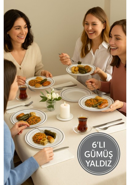 Porselen Görünümlü Gümüş Yaldızlı 19 cm Lüks Plastik Tabak – 6’lı Set, Gıda Temasa Uygun 19CM fiyatları